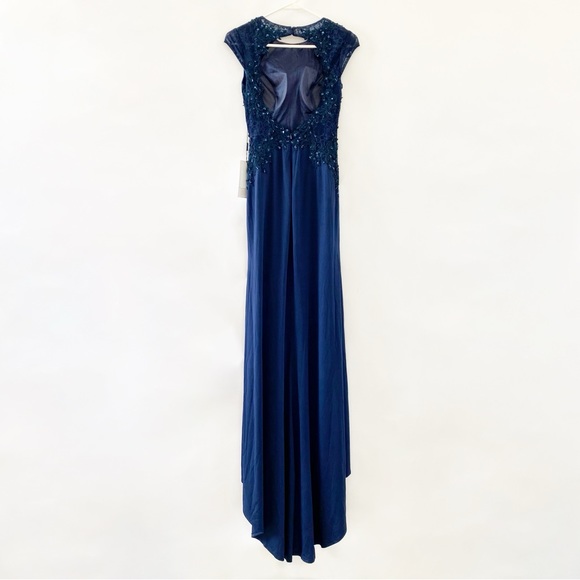 NWT Lace Embellished Beads Trumpet Mermaid Sweep Train Evening Dress Blue 4 - Picture 4 of 11